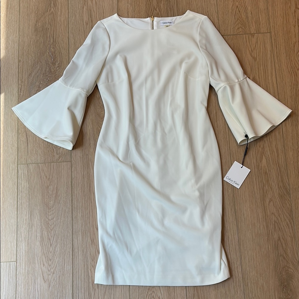 Calvin Klein NWT Women's Cream Bell Sleeve Dress
